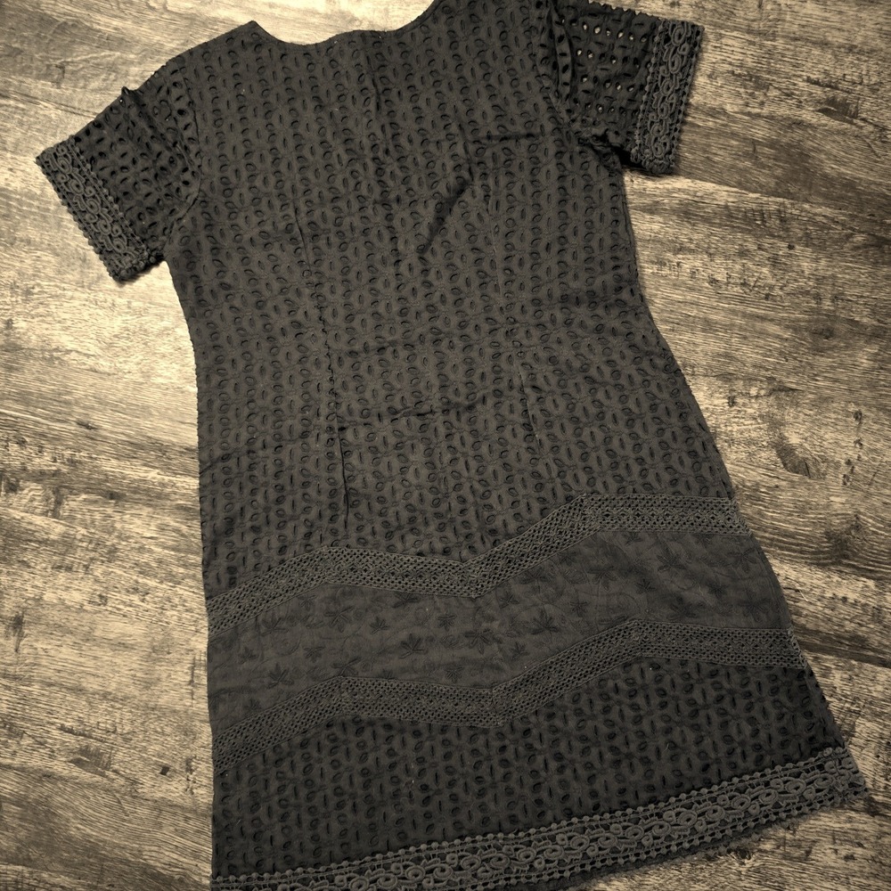 SUNDANCE Eyelet Lace Shift Dress Womens 6 Black Excellent Cotton‎ Crochet